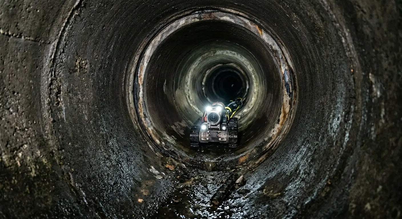 Robotic sewer camera inspecting pipe interior for Sewer Line Cleaning in Durham